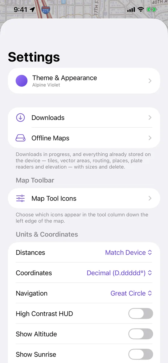 NavGPS settings showing the cloud sync toggle